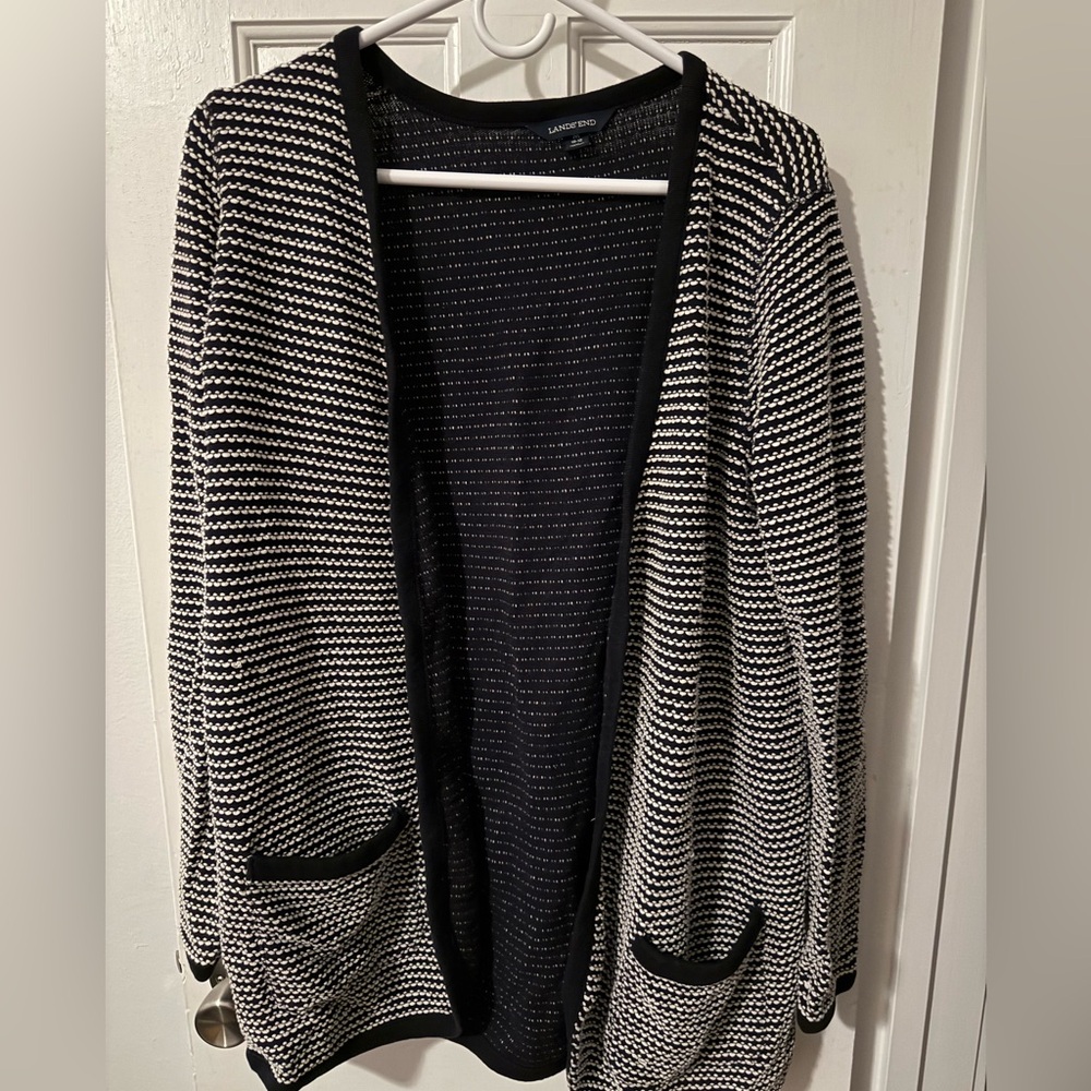Lands' End Black and White Knit Sweater